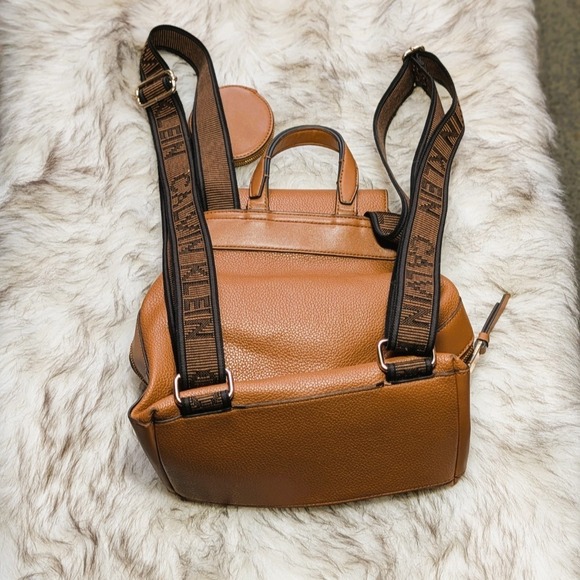 Calvin Klein Millie Backpack Flap Closure Caramel Color + Matching Coin Purse - Picture 2 of 11